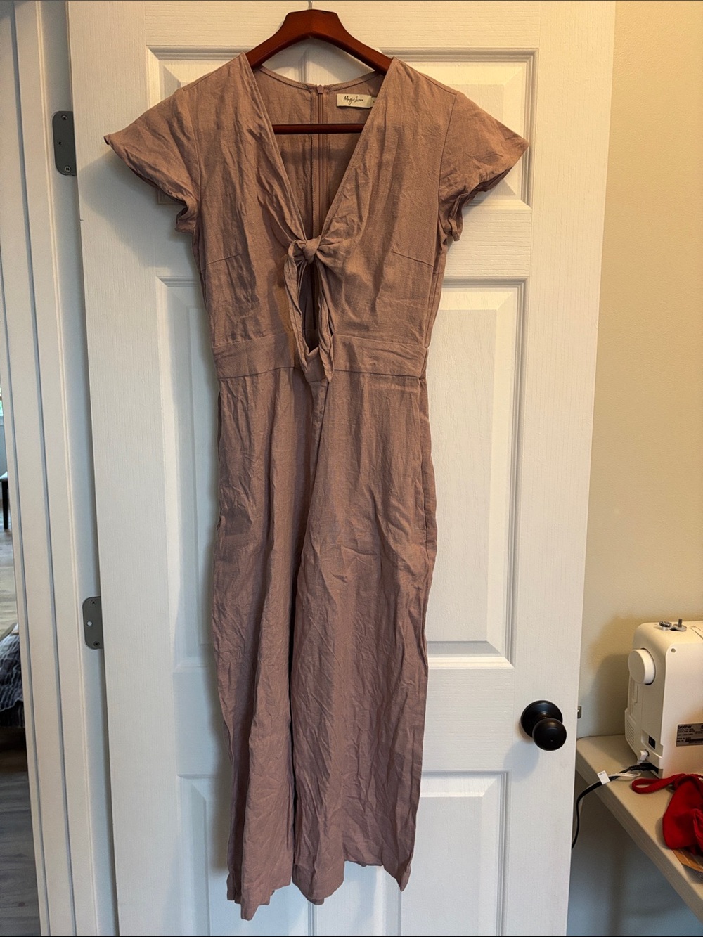 Linen Tie-Front Wide cropped Leg Jumpsuit — Dusty Mauve - Worn Once!